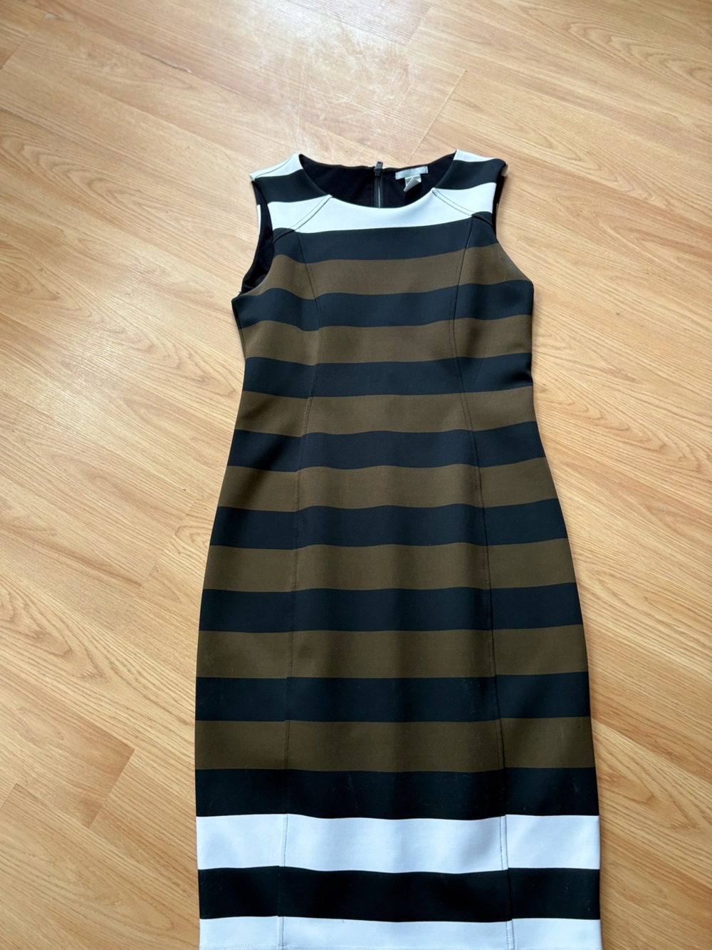 H&M brown , Black and White Striped Midi Sheath Dress L